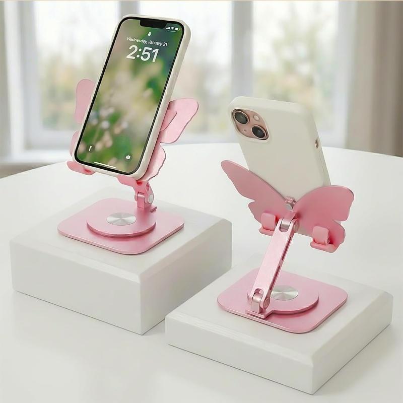 Butterfly-Design Aluminum Alloy Phone Stand — 360° Rotatable Phone Holder, Foldable & Adjustable Tablet Stand — Compact and Lightweight