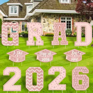 Pink Glitter Graduation Yard Signs 2026, Class of 2026 GRAD 2026 Lawn Decor with Grad Cap,  Graduation Outdoor Decorations for High School College Graduation Party Supplies (Rose Gold Pink)