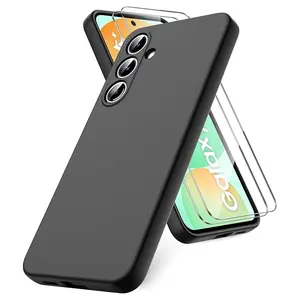 Case for Samsung Galaxy S24 FE Case, 2 Pack Tempered Glass Screen Protector, Soft TPU Liquid Silicone Case, Shockproof Rubber Silicone Gel Case