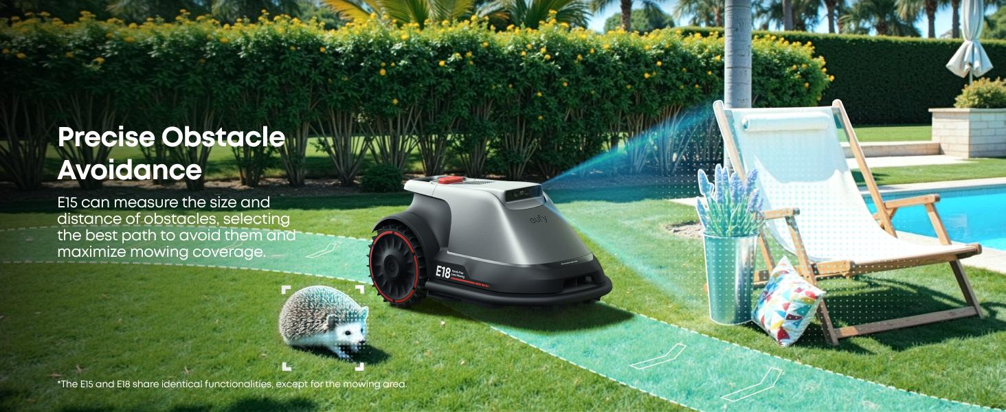eufy Robot Lawn Mower E18, No Wire, No RTK, No Signal Issue, Hands-Free Auto Mapping, Precise Obstacle Avoiding, Reliable Lawn Maintenance, Worry-Free Experience