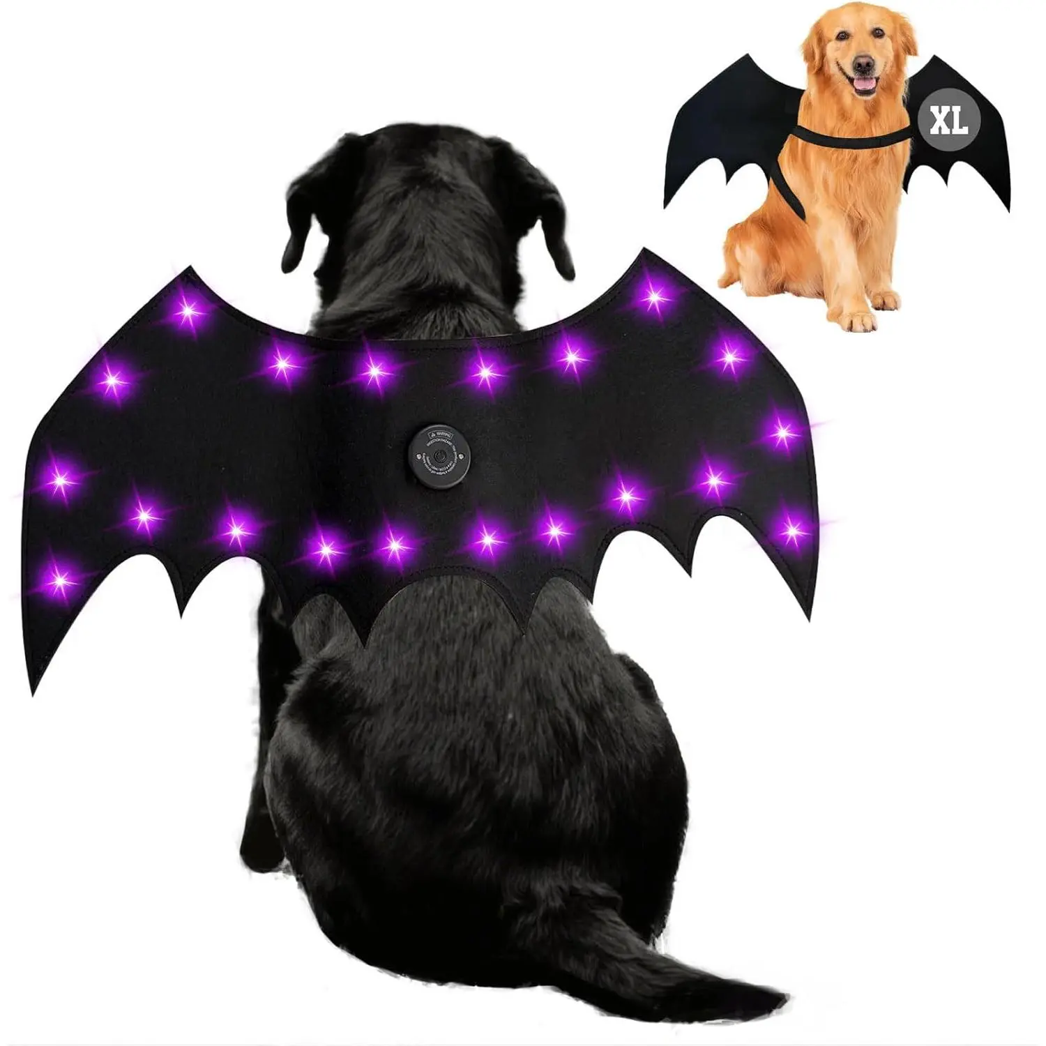 LED Bat Wings for Pets -  Costume with 20 Lights, 4 Modes, Adjustable Fit for Cats & Dogs, Safe Soft Material for Party Trick or  (XL Size)