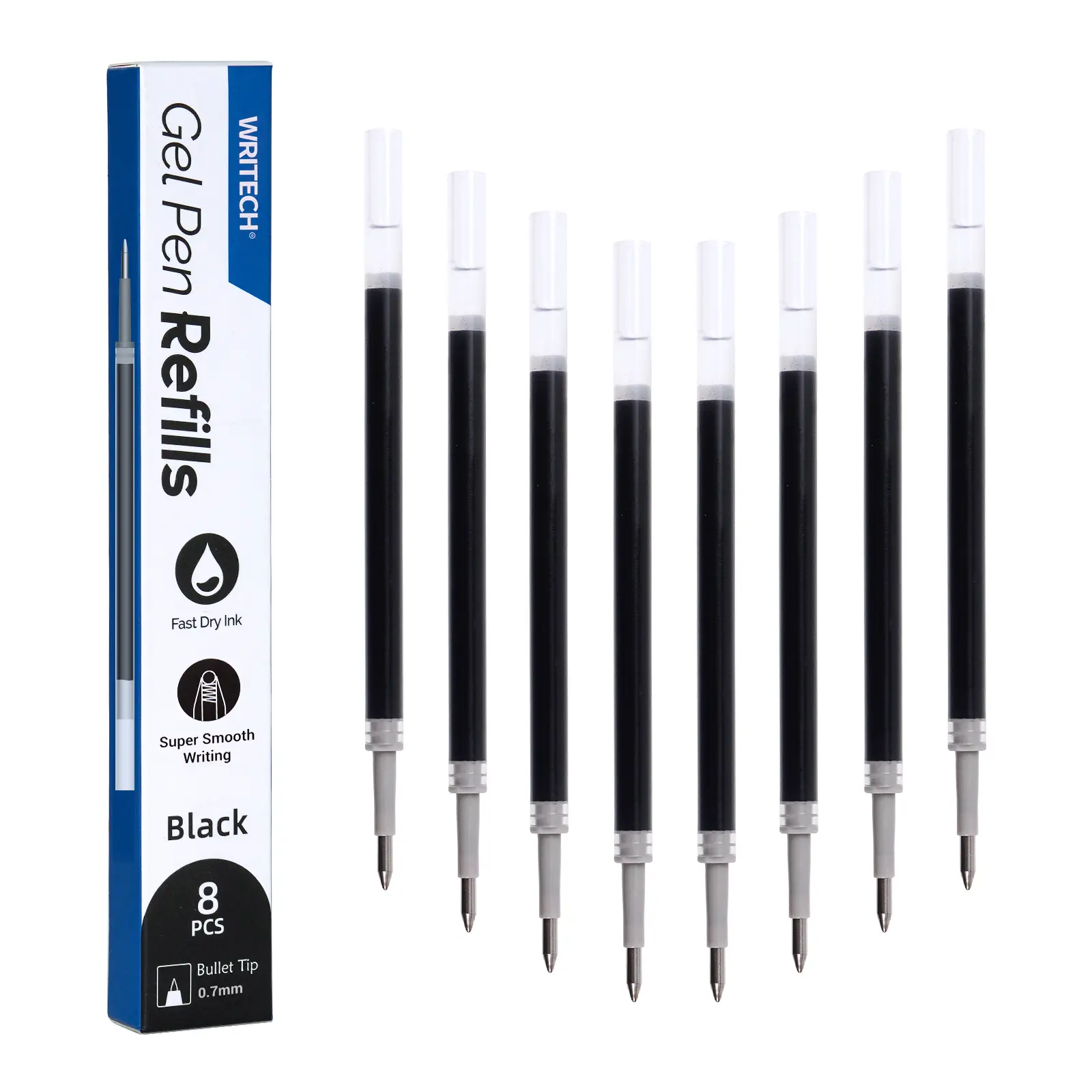 Writech Liquid Gel Pen Refills: Fine Point 0.7mm Black Ink Refill Multi-Compatible with Retractable Click Pens Quick Dry Smooth No Smear Smudge for Writing Sketching & Taking Notes 8ct