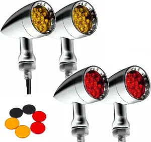 4pcs Turn Signal Tail Light 15 LEDs Rear Front Running Blinker Lamp Fits for Most Motorcycle Street Bike Scooter Cruiser Chopper and More - Chrome Amber and Red