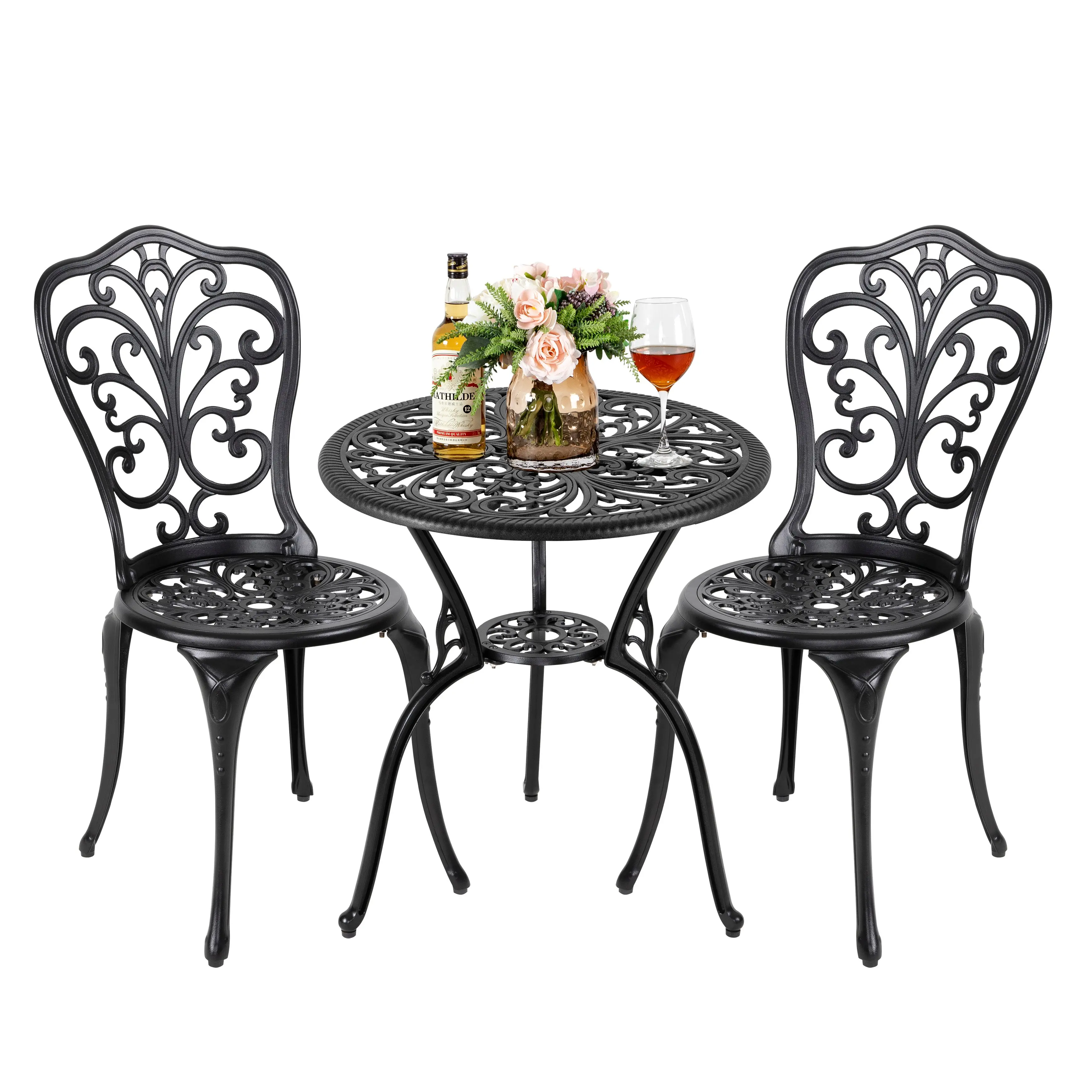 Outdoor 3-Piece Cast Aluminum Patio Set with 1.97" Umbrella Hole