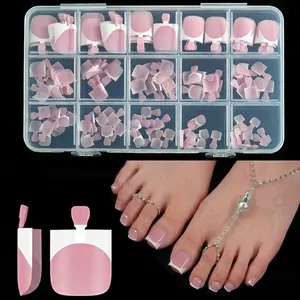 French Toe Nail Press Ons, Pre-Etched 15 Sizes Sharp Square Berry Pink 150Pcs Press On Toenails False Toes Soft Gel Square Full Cover Fake Toenails for Nail Extensions DIY Salon Pedicure
