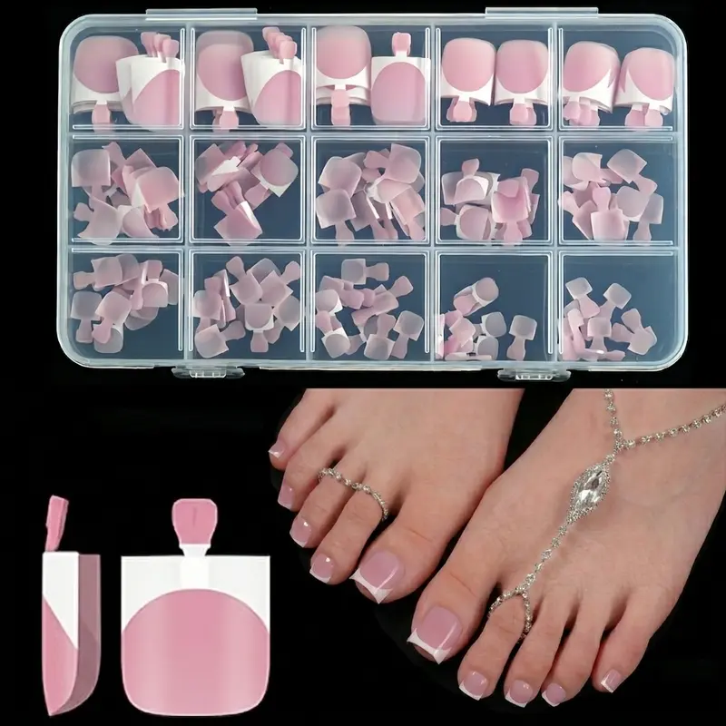 Acrylic Press On Toenails - Berry Pink Sharp Square Tip Full-Cover Soft Acrylic Sets, 15 Sizes Pre-Etched French Design, 150 Pieces with Stronger Glue Hold for DIY Nail Art & Pedicure