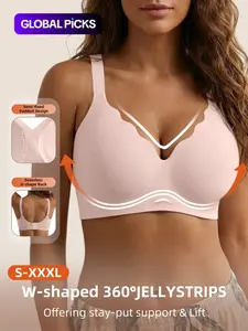 Jelly Wireless Push-Up Bra, Micro V Wave Edge Design, Seamless Breathable Comfort, Medium Support, All Seasons, Fitted Casual Style, Underwear