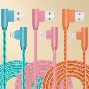 3 Pack 10FT 90 Degree MFi Certified Nylon Braided Fast Charging Cable for iPhone 14 13 12 11 Pro Max XR 8 7 Plus iPad Durable Long Lightning Cord