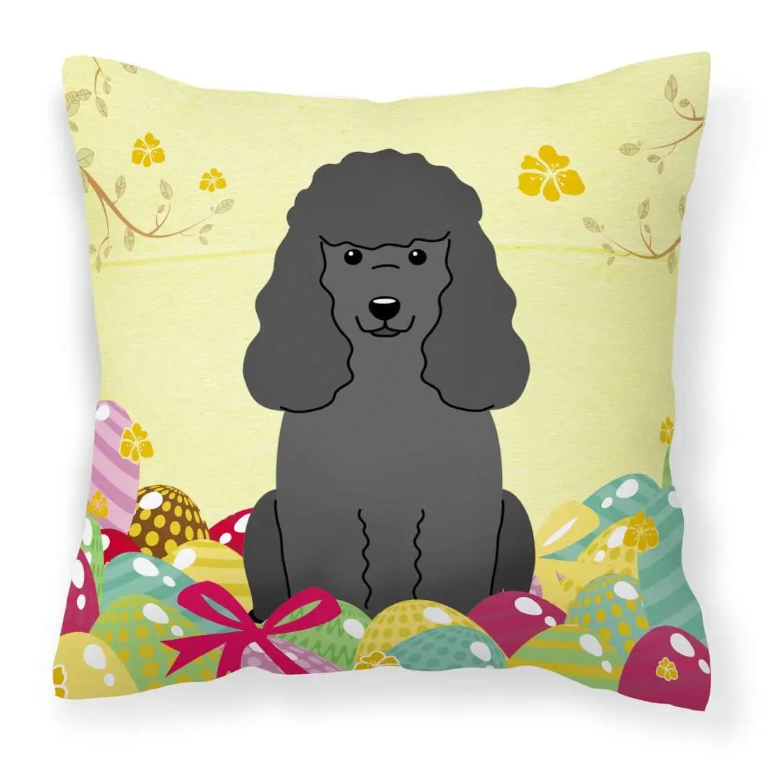 Decorative Black Poodle Easter Eggs Print Pillow, Handcrafted in the United States, Animals-Themed Waterproof Fabric Cushion, BB6071PW1818