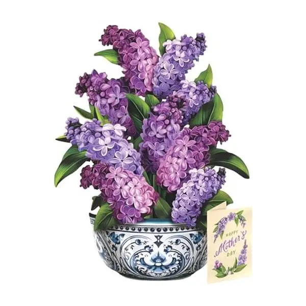 Freshcut Paper Mother's Day Garden Lilacs Pop Up Cards, 12 Inch Life Sized Forever Flower Bouquet 3D Popup Greeting Card, Birthday Cards, Mother's Day Card, Blank Notecard & Envelope