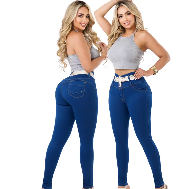 Women's LIANA Colombian Denim Bottoms - Casual Above-the-Ankle Jeans with Button Closure