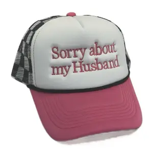 Sorry About My Husband Checked Trucker Hat with Pink and black Design. This is perfect for the beach!!