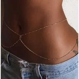 Clear Rhinestone Beaded Belly Chains For Women Gold Silver Color Metal Beach Bikini Link Chains Waist Body Jewelry Accessory