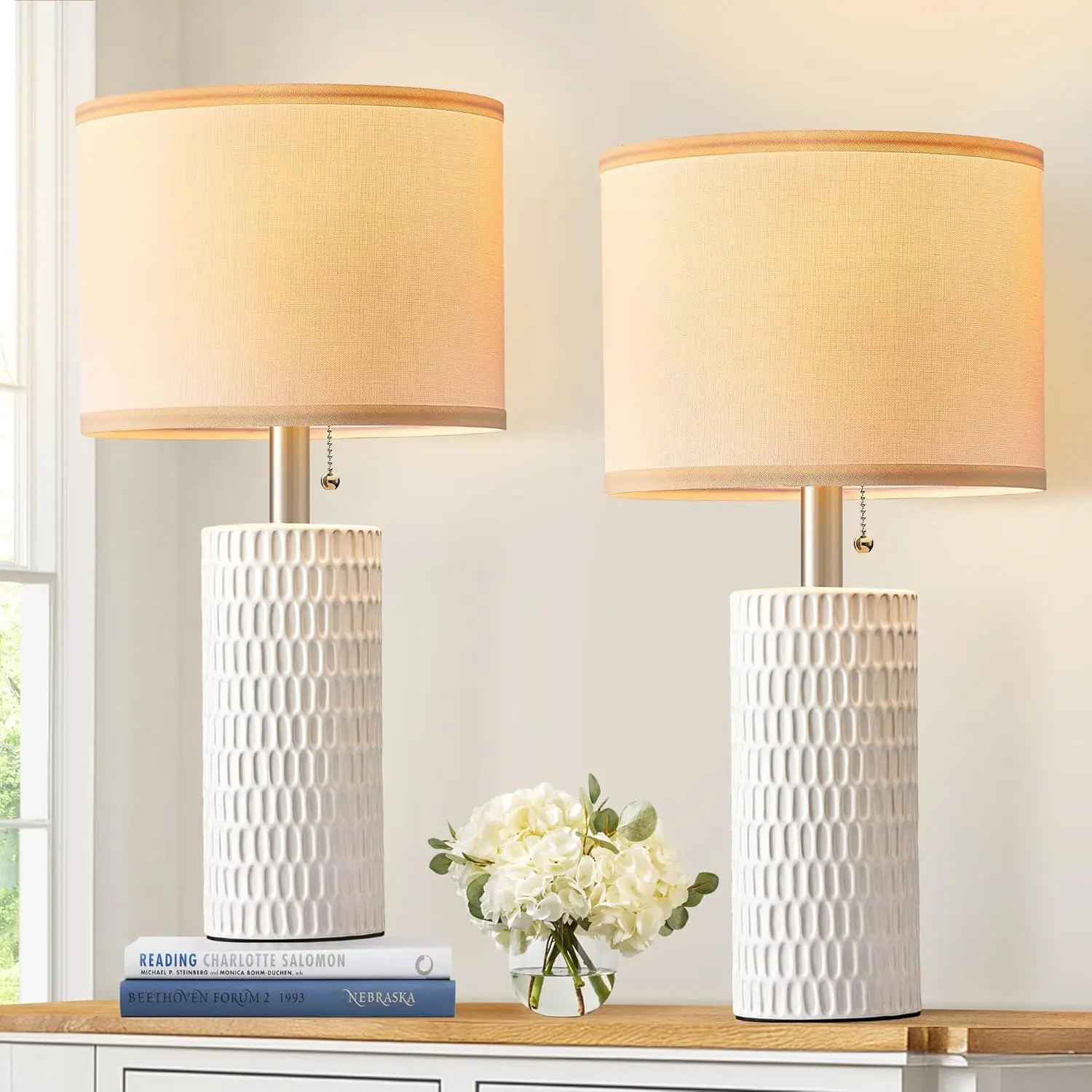 20" Small Bedside Table Lamps for Bedroom Set of 2, Modern Lamps for Night Stands, Farmhouse Table Lamps for Living Room, Home Office and Hallways,White
