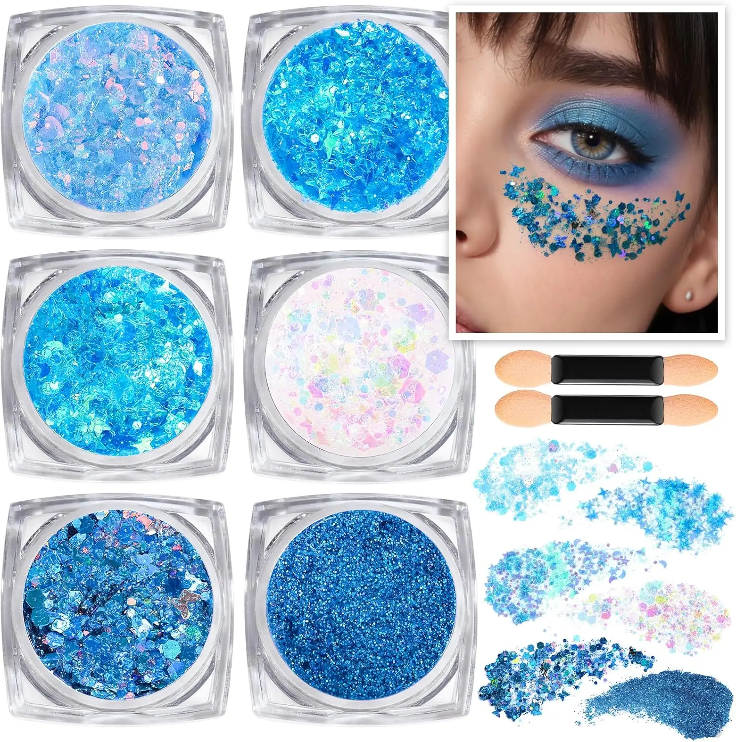 Women's 6-Color Chunky Cosmetic Glitter Set - Multi-Use Body Glitter for Face, Hair, Nails, Festival Accessories, Gift