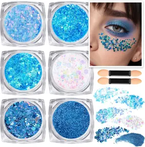 Face & Body Glitter Set – 6 Colors Chunky Sparkling Makeup Glitter for Hair, Eyes, Lips & Nails, Festival, Rave, Concert, Party Accessories, Gifts for Women & Girls