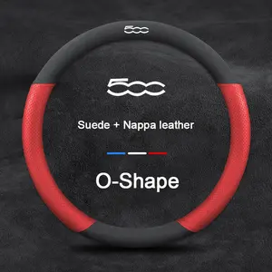 38cm Car Steering Wheel Cover Suede Nappa Leather Anti-Slip Protector Fits For Fiat 500 Panda Grande Punto Bravo Ducato Tipo Stilo Scudo Auto Interior Accessories