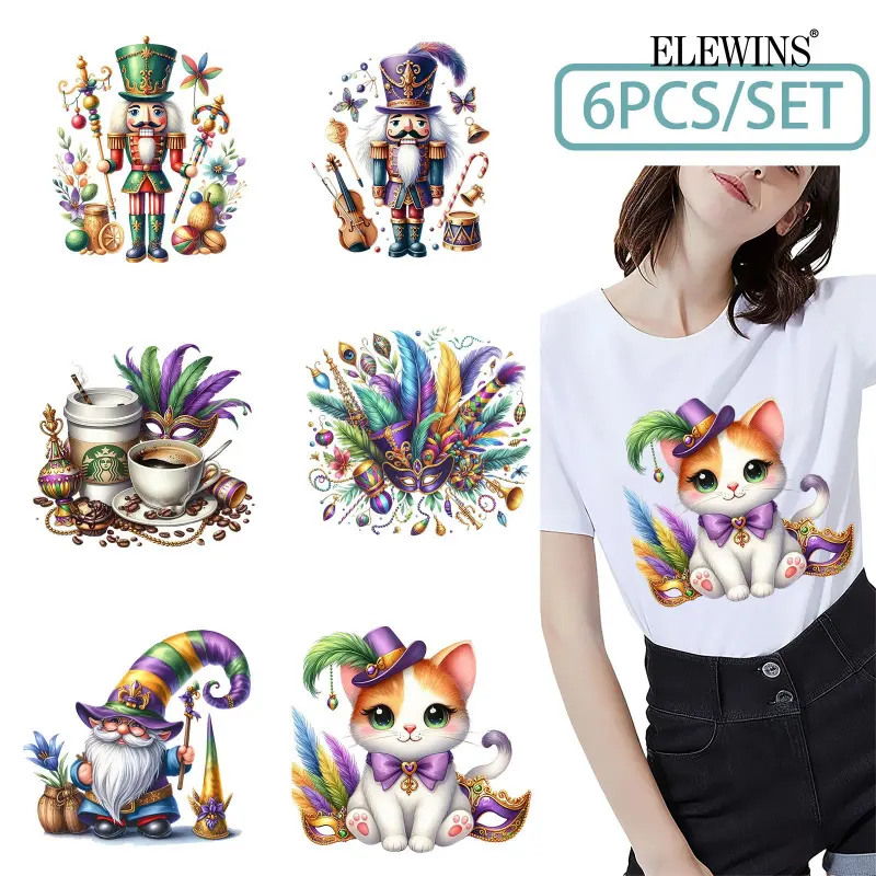 6 Carnival Heat Transfer Vinyl Sticker Decals DIY T-Shirt Jeans Backpack Home Apparel Hat Decor Transfers