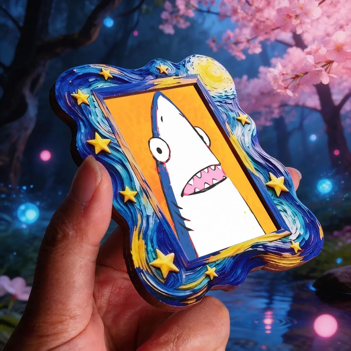 Starry Night Refrigerator Magnet, Mini Starry Frame Design, Fun Shark Print, Home Decor, Great Holiday Gift, Decorative Fridge Magnets