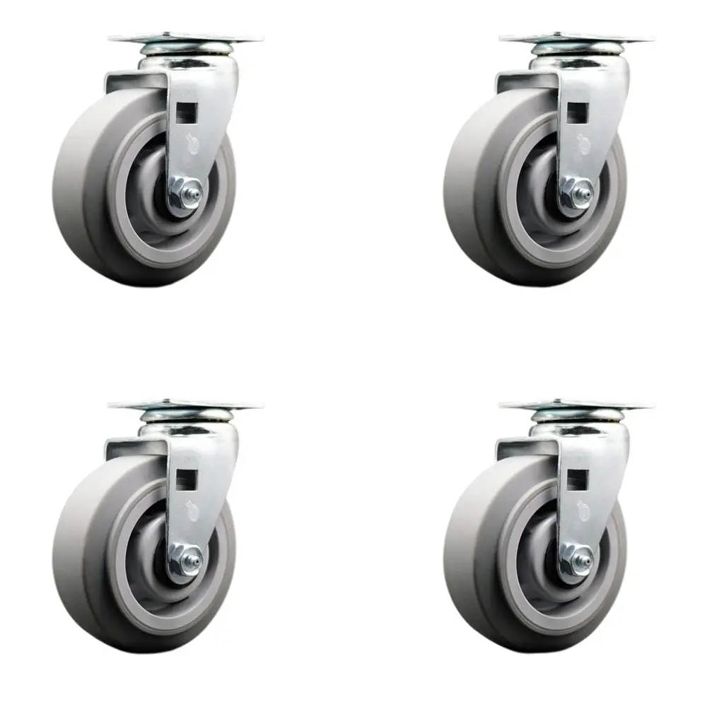 Service Caster SCC-20S520-TPRRF-4 Swivel Top Plate Commercial Castors Set for Dollies, Gray 5" x 2" Thermoplastic Rubber Flat Tread Wheel with Double Ball Bearing - 1800 lbs Total Capacity