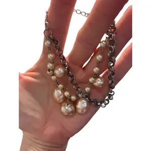 Baroque Pearl Necklace Gunmetal Chain Statement Necklace Faux Pearl Drop Jewelry