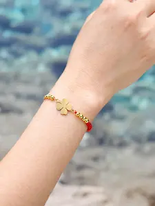 Lucky String Bracelet for Men and Women, Adjustable Stainless Steel Four Leaf Clover Charm, Handmade Rope Gift for Loved Ones, Stainless Steel Wrist High Quality Bracelet