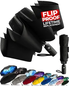 Flip-proof Inverted Travel Umbrella, Small  but Light Portable and Automatic Reverse Folding Rain Umbrella, Durable  Grip, Fits  & Backpack