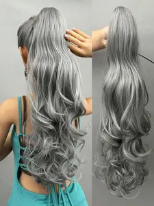 Chestnut Brown Claw Ponytail Hair Extensions 20-22 Inch Long Natural Wave Heat Resistant Fiber Synthetic Ponytail Wig Women Daily Use