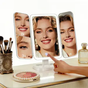 Makeup Mirror, Vanity Mirror with Lights, 1X2X/3X Magnification, Touch Control, Trifold, Dual Power Supply, Gifts for Women, Wife, Mom, Girls,Dorm Room Essentials