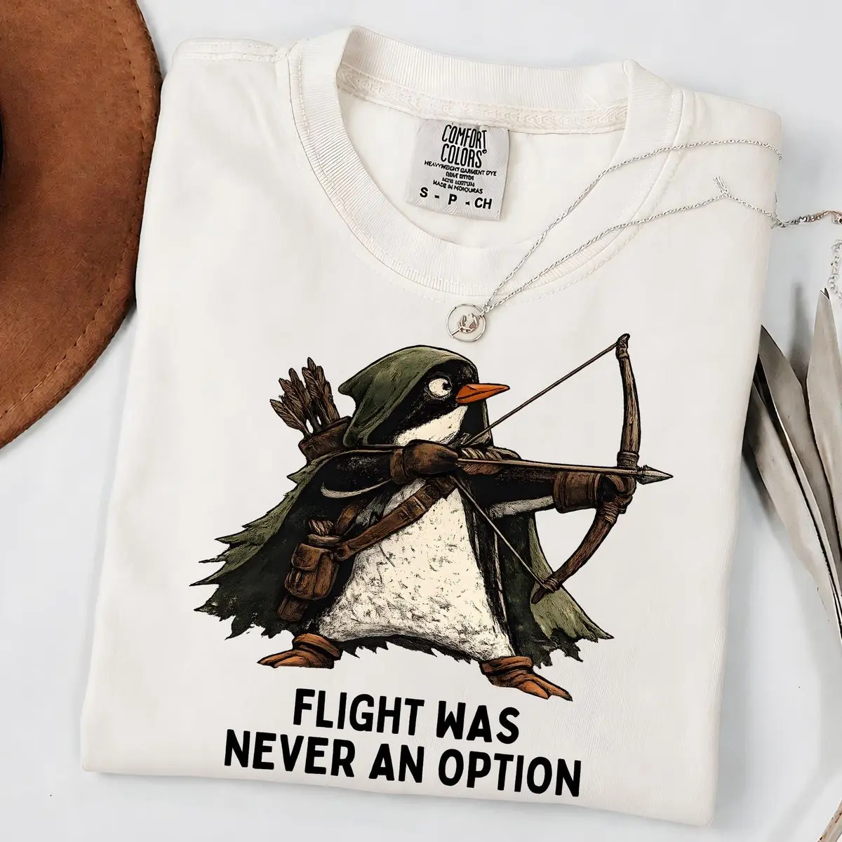 Comfort Colors Tactical Penguin Shirt, Flight Was Never An Option Funny Graphic Tee, Penguin Lovers & Meme Fans, Unisex Crew Neck Top, Casual Clothing