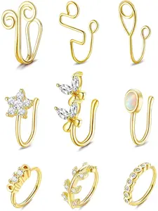 9Pcs Nose Cuff Non Piercing Fake Nose Rings for Women African Nose Cuff, Ear Cuff, Clip on Nose Ring, Faux Nose Rings Hoop Fake Piercings