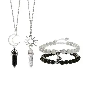 4pcs Couple Friendship Bracelets | Rising Magnetic Sun Moon Design, 4PCS Synthetic Jade Stone Beaded Set, Meaningful Matching Style for Partners, Besties & Long Distance Bonds touchscreen