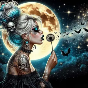 Moon & Bat Pattern DIY Diamond Arts Colorful Painting Kit without Frame, DIY 5D Diamond Arts Colorful Painting Kit, Wall Art Decor for Home Living Room Bedroom, Handicraft