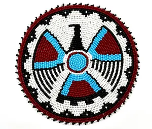 Handmade Beaded 5 Inch Thunderbird White Red Rosette - Native American Style