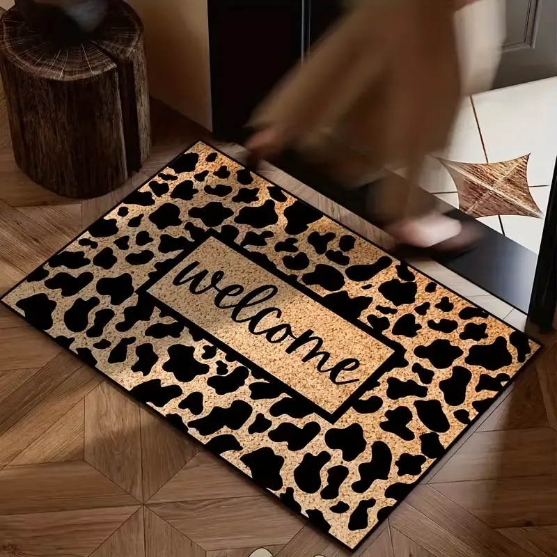 Golden Doormat Cowhide Pattern Doormat, Fashionable Brown, Non-Slip Mat with Silicone Resin Backing, Entrance Doormat, Bathroom Door Mat, Toilet Anti-Slip Mat, Corridor Doormat, Non-Slip
