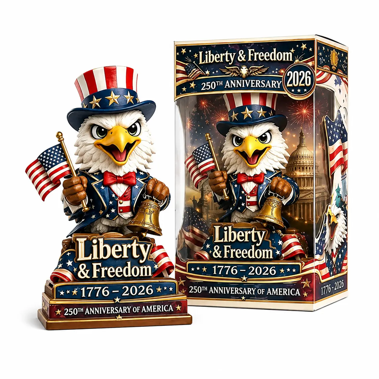 Independence Day 2026 Liberty & Freedom Bald Eagle Figurine, Patriotic USA 250th Anniversary Statue with Gift Box, 4th of July Home Decor Collectible Gift