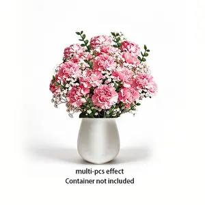 Artificial carnation bouquet with baby's breath, carnation stems, and eucalyptus, low-maintenance, suitable for vase arrangements, Decorative, Artificial Flower Set, New Year - Mother's Day - Valentine's Day - Christmas