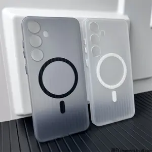 PC Magnetic Corrugated Case for Samsung S26 S25 S24 S23 Ultra Plus Slim Transparent Shockproof Anti Scratch Anti Fingerprint Lightweight Durable Full Coverage Camera Protection MagSafe Compatible Protective Cover