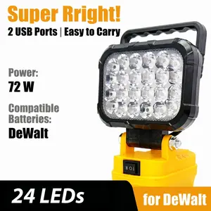 Dewalt 20v Cordless LED Work Light, 72w 3000lm High Lumens Wide Beam, Easy to Carry, Dual USB Charging Ports, Ideal for Camping, Emergency, Workshop, Garage