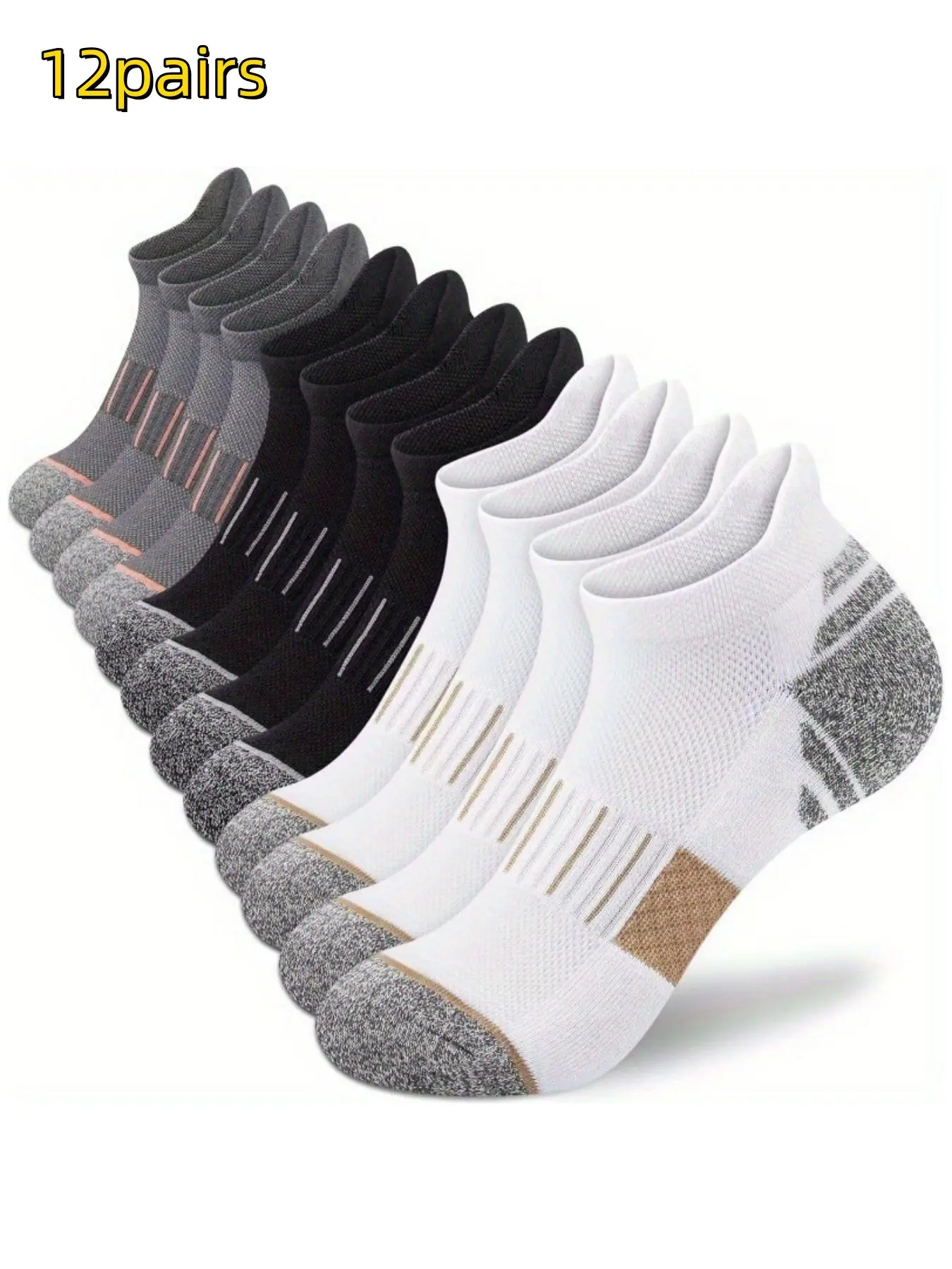 12 Pairs Unisex Large Size Running Socks, Workout Socks, Breathable Thin Mesh Solid Color Short Sports Socks, Comfortable Athletic Footwear