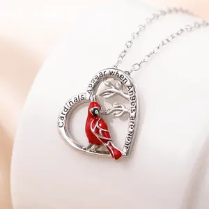 Heart Shaped Cardinal Pendant Necklace: Anniversary & Valentine's Day Gift for Women