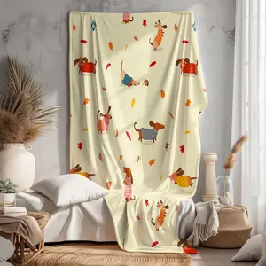 1pc Dog Print Flannel Blanket, Soft And Comfortable Fluffy Cute Hound Sweater Pattern Bed Sofa Nap Throw Blanket, Light And Warm Four Seasons Funny Cartoon Animal Puppy Bedding Bedroom Decoration Camping Travel Sausage Dog Blanket