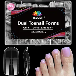 600 Pcs Toe Nail Dual Forms for Poly Extension Gel, EBANKU Toenail Extension Forms Reusable Full Cover Molds for French Tip Acrylic Toenails Pedicure for Salon & DIY at Home 15 Sizes