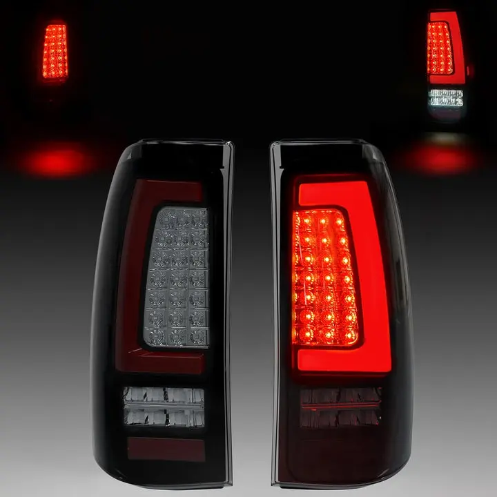2003-2006 Chevy Silverado Bolt-On Smoked Full LED Rear Tail Lights - DOT/SAE Certified, Truck Fit, Unique Shape Running, Turn Signal & Reverse Functions, Rear Lighting