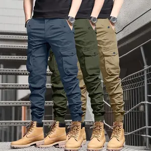 Men's Pants Spring and Autumn Overalls Youth Slim-Fit Outdoor Multi-Pocket Pants Casual Pants Tie-up Pants