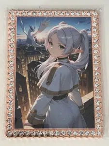 Frieren and Lugia Diamond Card 1 of 1 with Rose Gold Crystal Border - Anime Artwork Featuring Frieren and Lugia