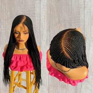 Braided Conrow Wig with 7x7 Closure, 28 Inches Length, in Jet Black (#1) Color