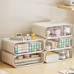 Multifunctional Desktop Storage Box, Desk Tidy, Pull-Out Cosmetic Organizer, Desk Stationery Holder, Office Supplies Container, Space-Saving Design