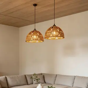 Bohemian Imitation Wicker Lampshade, Handwoven Natural Texture Pendant Shade, Bedroom/living Room Decor, Home Atmosphere Lighting Fixture