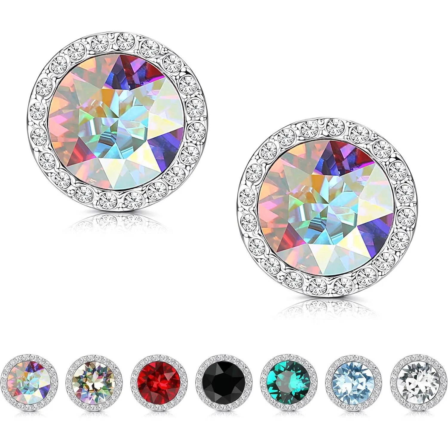 FINREZIO 1 Pair Colorful Dazzling Stud Earrings for Women Men Hypoallergenic Alloy Earrings with Swarovski Crystal Vintage Round Halo 925 Sterling Silver Post Studs Dainty Colorful Crystal Earrings for Daily Wear Party Gift Giving
